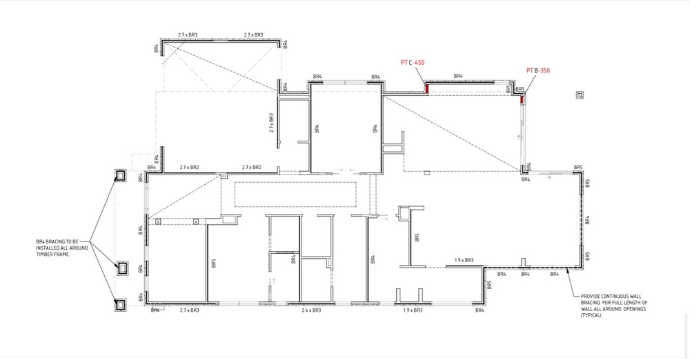 Bracing shown on the engineering plans not installed, recorded during a frame inspection in Point Cook